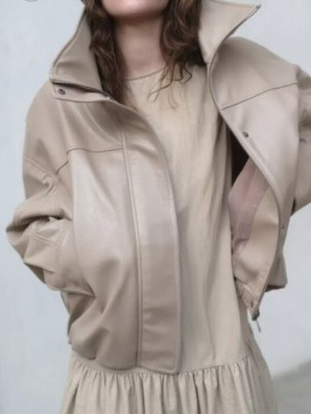 ZARA LEATHER EFFECT JACKET WITH PLEATS
